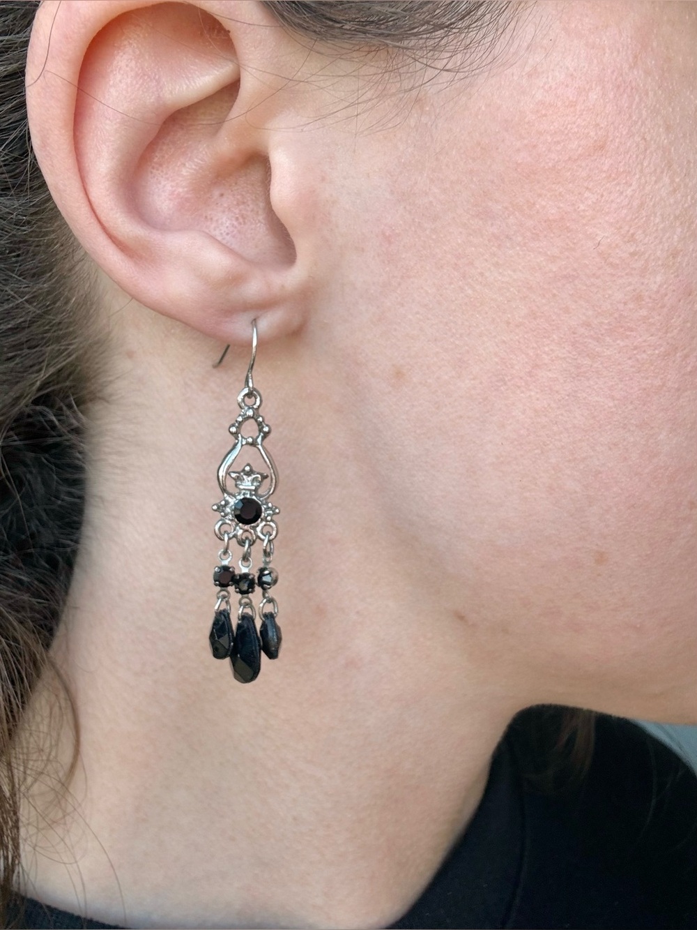 Claire’s Black Crystal Dangle Earrings Regency Whimsigoth Goth Homecoming Prom